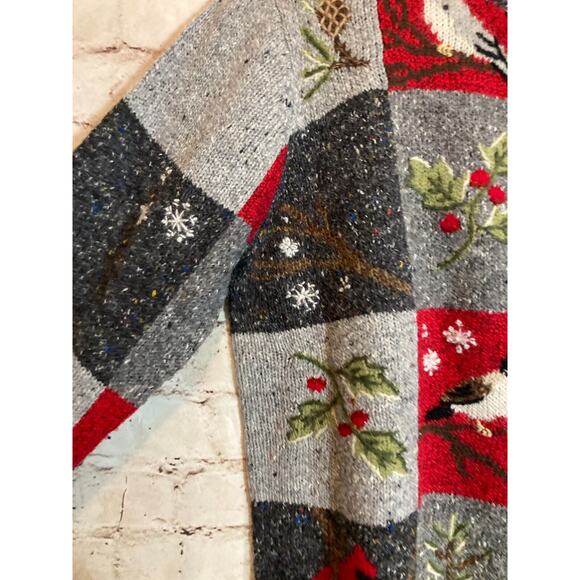 Northern Isles Sweater Womens Large Winter Birds Button Front Cardigan Cottage - Picture 3 of 15